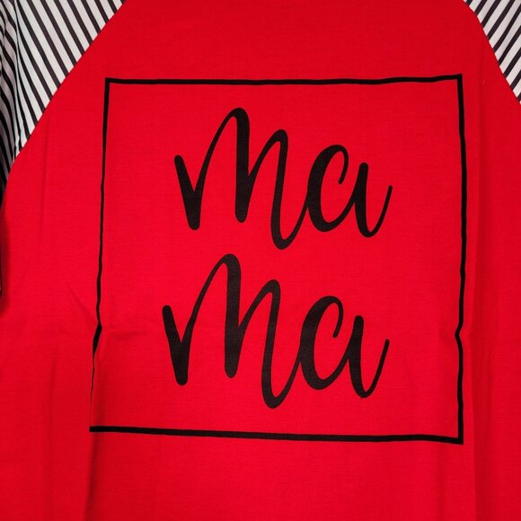 Women's Ma Ma Print Long-Sleeve Raglan Top Red Leopard & Stripes Size Medium - Picture 3 of 8